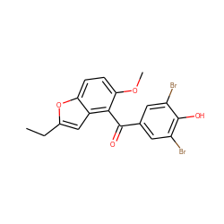 CCc1cc2c(C(=O)c3cc(Br)c(O)c(Br)c3)c(OC)ccc2o1 ZINC000071315832