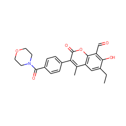 CCc1cc2c(C)c(-c3ccc(C(=O)N4CCOCC4)cc3)c(=O)oc2c(C=O)c1O ZINC000221072056