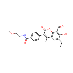 CCc1cc2c(C)c(-c3ccc(C(=O)NCCOC)cc3)c(=O)oc2c(C=O)c1O ZINC000221405022