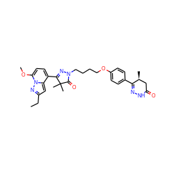 CCc1cc2c(C3=NN(CCCCOc4ccc(C5=NNC(=O)C[C@@H]5C)cc4)C(=O)C3(C)C)ccc(OC)n2n1 ZINC000095590145