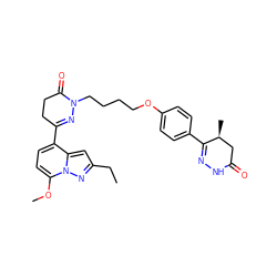 CCc1cc2c(C3=NN(CCCCOc4ccc(C5=NNC(=O)C[C@@H]5C)cc4)C(=O)CC3)ccc(OC)n2n1 ZINC000095590456