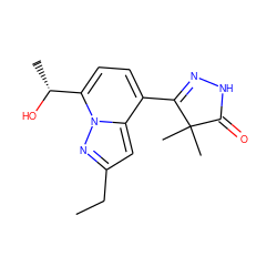 CCc1cc2c(C3=NNC(=O)C3(C)C)ccc([C@@H](C)O)n2n1 ZINC000043152815