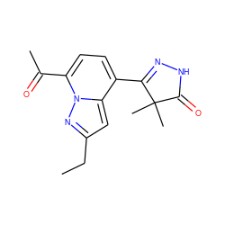 CCc1cc2c(C3=NNC(=O)C3(C)C)ccc(C(C)=O)n2n1 ZINC000084687144