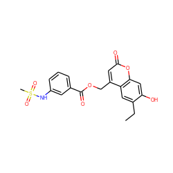 CCc1cc2c(COC(=O)c3cccc(NS(C)(=O)=O)c3)cc(=O)oc2cc1O ZINC000005601922