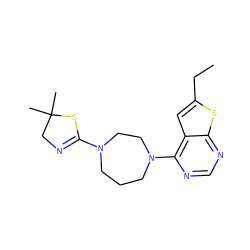 CCc1cc2c(N3CCCN(C4=NCC(C)(C)S4)CC3)ncnc2s1 ZINC000198339256