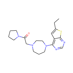 CCc1cc2c(N3CCCN(CC(=O)N4CCCC4)CC3)ncnc2s1 ZINC000026705470