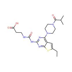 CCc1cc2c(N3CCN(C(=O)C(C)C)CC3)nc(NC(=O)NCCC(=O)O)nc2s1 ZINC000045321453