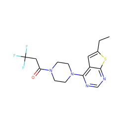 CCc1cc2c(N3CCN(C(=O)CC(F)(F)F)CC3)ncnc2s1 ZINC000003991302