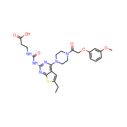 CCc1cc2c(N3CCN(C(=O)COc4cccc(OC)c4)CC3)nc(NC(=O)NCCC(=O)O)nc2s1 ZINC000049678909