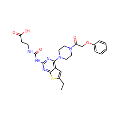 CCc1cc2c(N3CCN(C(=O)COc4ccccc4)CC3)nc(NC(=O)NCCC(=O)O)nc2s1 ZINC000045245923