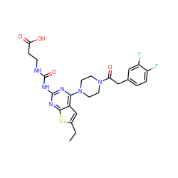 CCc1cc2c(N3CCN(C(=O)Cc4ccc(F)c(F)c4)CC3)nc(NC(=O)NCCC(=O)O)nc2s1 ZINC000049678917