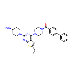 CCc1cc2c(N3CCN(C(=O)c4ccc(-c5ccccc5)cc4)CC3)nc(N3CCC(N)CC3)nc2s1 ZINC000045322550