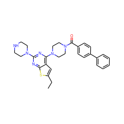 CCc1cc2c(N3CCN(C(=O)c4ccc(-c5ccccc5)cc4)CC3)nc(N3CCNCC3)nc2s1 ZINC000045245081