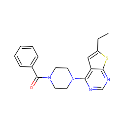 CCc1cc2c(N3CCN(C(=O)c4ccccc4)CC3)ncnc2s1 ZINC000000894558