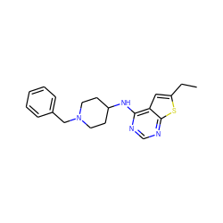 CCc1cc2c(NC3CCN(Cc4ccccc4)CC3)ncnc2s1 ZINC000021716290