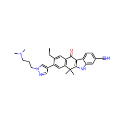 CCc1cc2c(cc1-c1cnn(CCCN(C)C)c1)C(C)(C)c1[nH]c3cc(C#N)ccc3c1C2=O ZINC000653786567