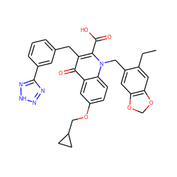 CCc1cc2c(cc1Cn1c(C(=O)O)c(Cc3cccc(-c4nn[nH]n4)c3)c(=O)c3cc(OCC4CC4)ccc31)OCO2 ZINC001772647167