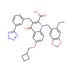 CCc1cc2c(cc1Cn1c(C(=O)O)c(Cc3cccc(-c4nn[nH]n4)c3)c(=O)c3cc(OCC4CCC4)ccc31)OCO2 ZINC001772655372