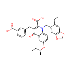 CCc1cc2c(cc1Cn1c(C(=O)O)c(Cc3cccc(C(=O)O)c3)c(=O)c3cc(O[C@@H](C)CC)ccc31)OCO2 ZINC000064539293