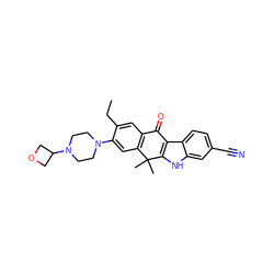 CCc1cc2c(cc1N1CCN(C3COC3)CC1)C(C)(C)c1[nH]c3cc(C#N)ccc3c1C2=O ZINC000072141393