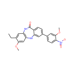 CCc1cc2c(cc1OC)Nc1cc(-c3ccc([N+](=O)[O-])c(OC)c3)ccc1C(=O)N2 ZINC000029125608