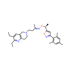 CCc1cc2c(nc1CC)CCN(CC/C(C)=N/O[C@@H](C)c1cc(-c3c(C)cc(C)cc3C)no1)C2 ZINC000003965441