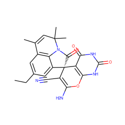 CCc1cc2c3c(c1)[C@]1(C(=O)N3C(C)(C)C=C2C)C(C#N)=C(N)Oc2[nH]c(=O)[nH]c(=O)c21 ZINC000001122783