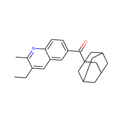 CCc1cc2cc(C(=O)C34CC5CC(CC(C5)C3)C4)ccc2nc1C ZINC000013613112