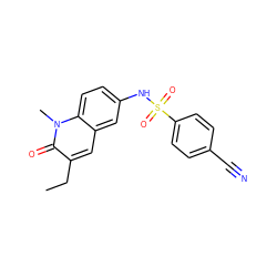 CCc1cc2cc(NS(=O)(=O)c3ccc(C#N)cc3)ccc2n(C)c1=O ZINC001772651018