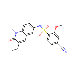 CCc1cc2cc(NS(=O)(=O)c3ccc(C#N)cc3OC)ccc2n(C)c1=O ZINC001772655411