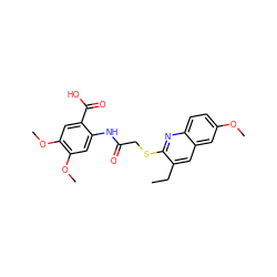 CCc1cc2cc(OC)ccc2nc1SCC(=O)Nc1cc(OC)c(OC)cc1C(=O)O ZINC000013150915