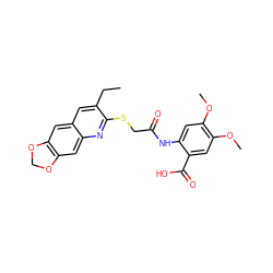 CCc1cc2cc3c(cc2nc1SCC(=O)Nc1cc(OC)c(OC)cc1C(=O)O)OCO3 ZINC000013150913