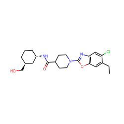 CCc1cc2oc(N3CCC(C(=O)N[C@H]4CCC[C@H](CO)C4)CC3)nc2cc1Cl ZINC000096271066