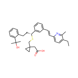 CCc1ccc(/C=C/c2cccc([C@@H](CCc3ccccc3C(C)(C)O)SCC3(CC(=O)O)CC3)c2)nc1C ZINC000027521736