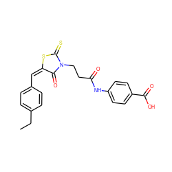 CCc1ccc(/C=C2/SC(=S)N(CCC(=O)Nc3ccc(C(=O)O)cc3)C2=O)cc1 ZINC000015978520