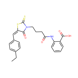 CCc1ccc(/C=C2/SC(=S)N(CCCC(=O)Nc3ccccc3C(=O)O)C2=O)cc1 ZINC000015987945