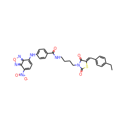 CCc1ccc(/C=C2\SC(=O)N(CCCCNC(=O)c3ccc(Nc4ccc([N+](=O)[O-])c5nonc45)cc3)C2=O)cc1 ZINC000140195255