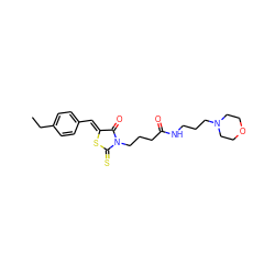 CCc1ccc(/C=C2\SC(=S)N(CCCC(=O)NCCCN3CCOCC3)C2=O)cc1 ZINC000009339730