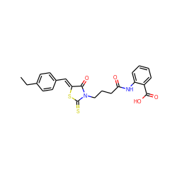 CCc1ccc(/C=C2\SC(=S)N(CCCC(=O)Nc3ccccc3C(=O)O)C2=O)cc1 ZINC000001186905