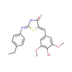 CCc1ccc(/N=C2/NC(=O)/C(=C/c3cc(OC)c(O)c(OC)c3)S2)cc1 ZINC000005695236