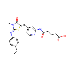 CCc1ccc(/N=C2\S/C(=C\c3ccnc(NC(=O)CCCC(=O)O)c3)C(=O)N2C)cc1 ZINC001772587338