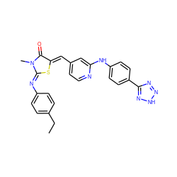 CCc1ccc(/N=C2\S/C(=C\c3ccnc(Nc4ccc(-c5nn[nH]n5)cc4)c3)C(=O)N2C)cc1 ZINC000584905056