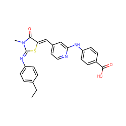 CCc1ccc(/N=C2\S/C(=C\c3ccnc(Nc4ccc(C(=O)O)cc4)c3)C(=O)N2C)cc1 ZINC001772606019