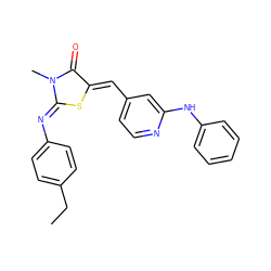 CCc1ccc(/N=C2\S/C(=C\c3ccnc(Nc4ccccc4)c3)C(=O)N2C)cc1 ZINC001772597707