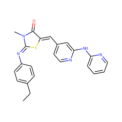 CCc1ccc(/N=C2\S/C(=C\c3ccnc(Nc4ccccn4)c3)C(=O)N2C)cc1 ZINC001772588373