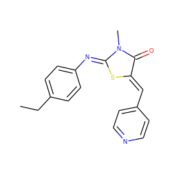 CCc1ccc(/N=C2\S/C(=C\c3ccncc3)C(=O)N2C)cc1 ZINC000001015085