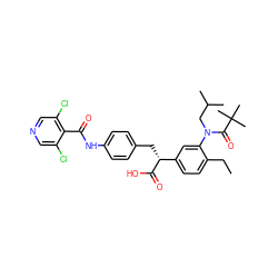 CCc1ccc([C@@H](Cc2ccc(NC(=O)c3c(Cl)cncc3Cl)cc2)C(=O)O)cc1N(CC(C)C)C(=O)C(C)(C)C ZINC000003992216