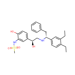 CCc1ccc([C@@H](Cc2ccccc2)NC[C@@H](O)c2ccc(O)c(NS(C)(=O)=O)c2)cc1CC ZINC000026830482