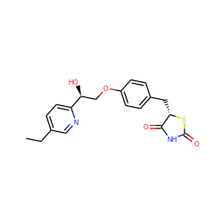 CCc1ccc([C@@H](O)COc2ccc(C[C@@H]3SC(=O)NC3=O)cc2)nc1 ZINC000021981311