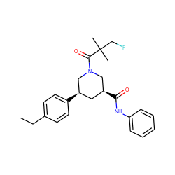 CCc1ccc([C@@H]2C[C@H](C(=O)Nc3ccccc3)CN(C(=O)C(C)(C)CF)C2)cc1 ZINC000114340056